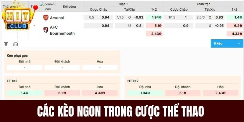Các kèo ngon trong cược thể thao 